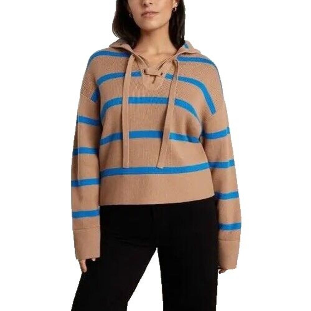 NWT Everlane Lace-Up Smock Sweater Wool Knit Chestnut Blue Stripe Womens Size M